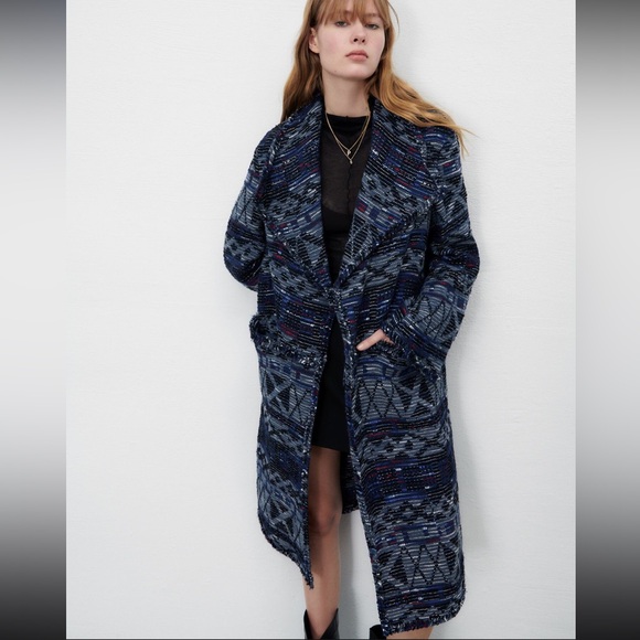 ZARA Fluid jacquard coat with lapel collar and long sleeves. LIMITED EDITION Med - Picture 4 of 10